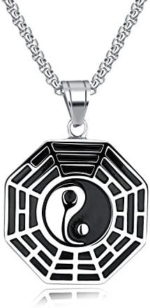 Mens Stainless Steel Yinyang Eight Diagram Appetizer Tai Chi Split Pendant Necklace 21.6Inch