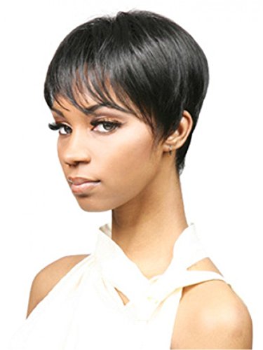 Aicos Pixie Cut Trendy Straight Side Bang Black Short Heat Resistant Synthetic Women's Wig