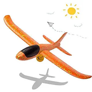 Sage Square Large Hand Throwing Foam Plane, Dual Flight Mode, Aeroplane Gliders, Flying Aircraft, Gifts for Kids, Outdoor Sport Game Toys, Birthday Party Gifts (Orange)