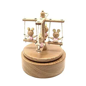 Zhangxi Carousel Bear Swing Chair Music Box Stem-Winding Musical Box Beech Wood Music Box Dancer Mechanical Wind-up Toggle Switch Excellent Gifts & De ations Melody We Wish You a Merry Christmas