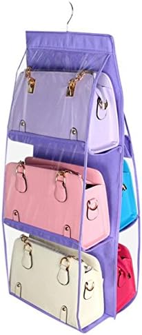 Kybbe Hanging Purse Organizer, Breathable Nonwoven Handbag Organizer, 6 Easy Access Clear Vinyl Pockets