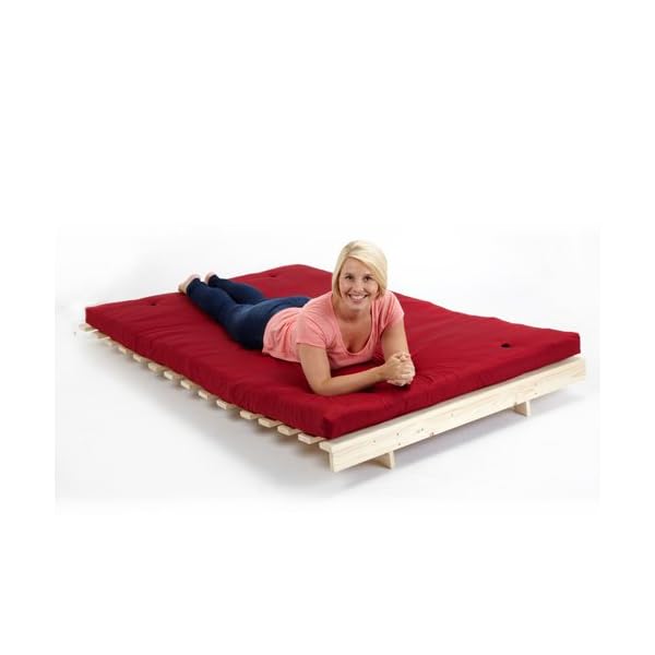 Changing Sofas Red Premier Cotton Twill Futon Double 4ft 6" Wood Base Frame 3 Seater Mattress Set Sofa Bed - Image 4