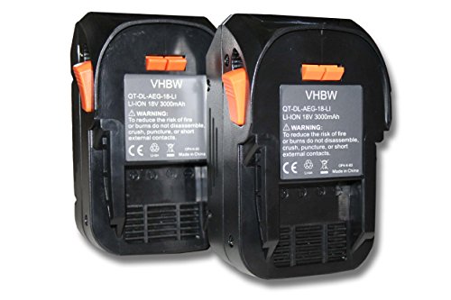 spécifications Lot 2 batteries Li-Ion vhbw 3000mAh (18V) pour outils AEG BFL 18, BHO 18, BKS 18, BMS 18C, BS 18C, BS 18G, BSB 18. Remplace: AEG L1815R, L1830R.