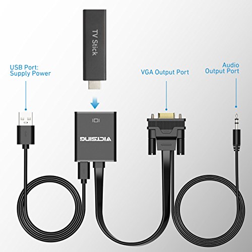 HDMI auf VGA, VicTsing HDMI Female zu VGA Male Flat Kabel Adapter with 3.5mm Audio Output and Micro USB Power Kabel 1080P HDTV unterstützt für HDMI Dongle, TV Stick, Google Chromecast, Intel Comput Stick - 2