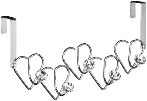 Heart Detail Over Door Hanger Made of Chrome With 5 Clear Diamante Hooks