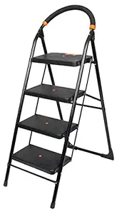 ZOSHOMI Black Heavy Folding Ladder With Wide Steps Milano 4 Steps 4.1 Ft Ladder (Made In India)