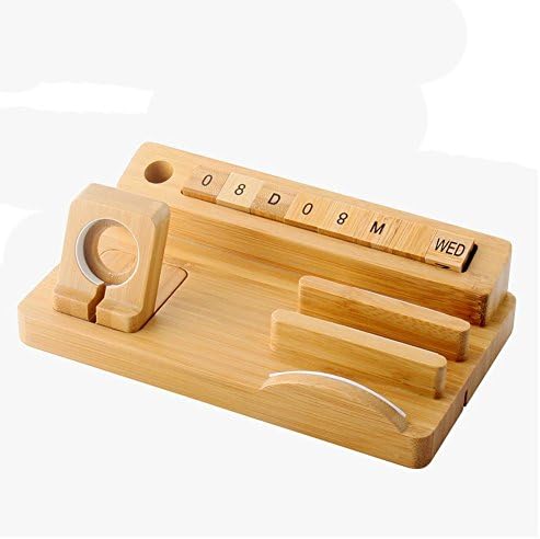 2PCS Watch Stand and Desk Diary, Bamboo Wood Multiple Devices Charging Station Dock Desk and Universal Desktop Stand for Apple Watch, iPhone, iPad， Tablets, Smart phones