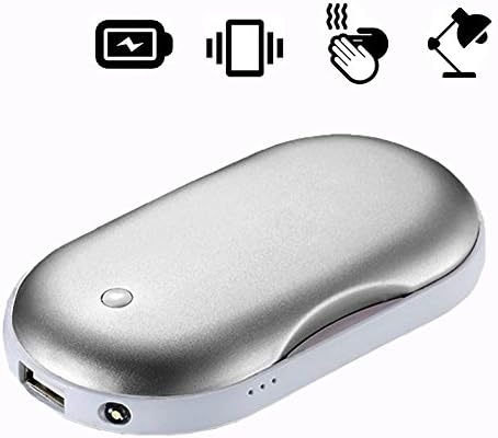 Rechargeable Hand Warmer ,Kusisi 4 in 1 Multifunctional Hand Warmer &amp; Power Bank &amp; Massager &amp; LED light - 5200mAh Portable USB External Battery Charger ,2017 New Version(Silver)