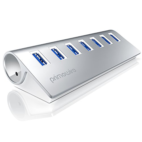 CSL – aktiver USB 3.0 7 Port Hub inkl. Netzteil 5V/2A | 7-Port Verteiler | Notebook / Netbook / Laptop / Ultrabook / Tablet-PC / iMac, Macbook (Air, Pro, Mini) | bis zu 5 Gbit/s |silber (Aluminium gebürstet) - 2