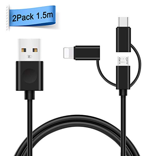 Lot de 2 Câble USB Type C/Micro USB Quntis Câble Multi USB 3 en 1 Fil Charge Rapide pour Chargeur Phone 8 7 6 Plus Samsung Galaxy S9 A3 A5 2017 A8 Macbook Huawei P9 P10 P20 ChromeBook