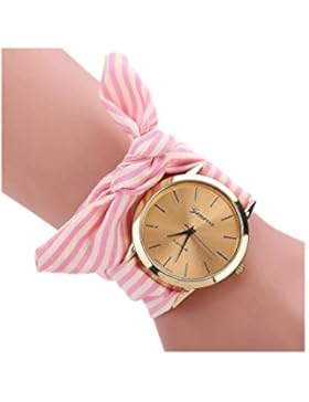 Dame - Armbanduhr - GENEVA Frauen Punkt Schleife Schal-Band Armbanduhr rosa Streifen