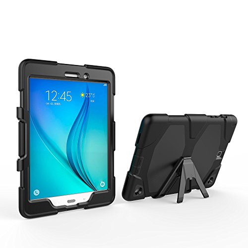 Outdoor Hülle für Samsung Galaxy SM-T550 Cover 9.7 Zoll 3in1 Stoßfest Hybrid SM-T555 Hardcase und Weiche Silikon Schutzhülle Tasche Case (Schwarz)