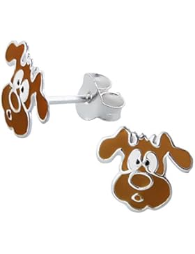Laimons Kids Kinder-Ohrstecker Kinderschmuck Hund Braun Sterling Silber 925