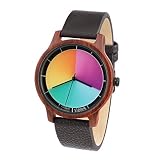 Rainbow Watch - Cool Wood red sandelwood Classic Unisex Armbanduhr Quarz, Colorchanging Echtlederarmband Dunkelbraun