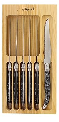 Pradel Excellence 7209-6BDE Coffret de 6 Couteaux Lagiole, Manche Dentelle Acier Inoxydable Inox 29.2 x 18.7 x 1.7 cm
