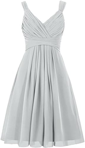 HWAN Women's V Neck Chiffon Straps Bridesmaid Dress Short Prom Gown