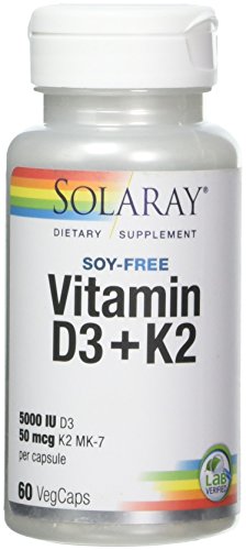 Vitamina D-3 y Vitamina K-2 con Calcio y Fósforo de Solaray | Bote de 60 Comprimidos | D3 K2 (MK-7)