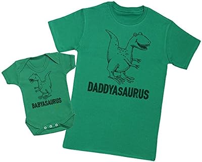 Zarlivia Clothing Daddysaurus & Babysaurus - Ensemble Père Bébé Cadeau - Hommes T-shirt & Body bébé - Vert - Medium & Newborn