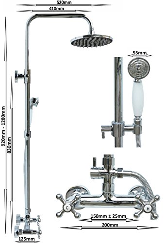 Nostalgie Retro Duschset Dusche Set Brause Set Arles in Chrom - 2