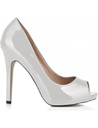 CHMILE Chau-Zapatos para Mujer-Bombas de Tacon Alto de Aguja-Sexy-Vestido de Fiesta-Punta Abierta-Plataforma 1cm