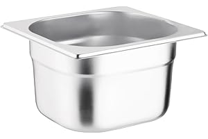 Vogue K991 Stainless Steel 1/6 Gastronorm Pan Deep Food Container Storage, Silver, 100 mm