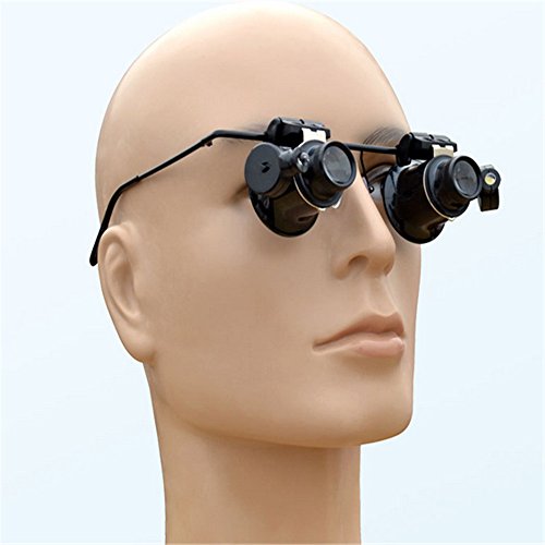 OFT 20X Repair Magnifier Armbanduhr Reparatur Lupe Eye Glasses Jeweler Watch Lupe Lupenbrille Brillenlupe Vergrößerungsglas mit LED Hell (schwarz) - 2