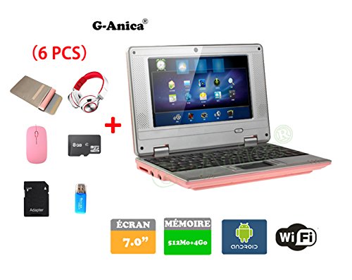 examen Netbook ordinateur portable Ultrabook Android 4.2 HDMI (Wifi-SD-MMC),Sac d'ordinateur portable+Souris +Adapter +carte SD+lecteur de carte+Casque(6 PCS Accessoires) (7 inches, Rose)