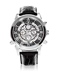 Lindberg & Sons Herren-Armbanduhr Automatik Analog Skelettuhr Leder Schwarz - SK14H011
