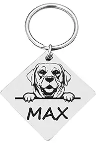 PETSAVIOUR Customized Pet ID Tag Personalize Black Engraved Name Collar Tag for Your Loving Pet Dog, Cat, Puppy, Horse 2mm Thick Stainless Steel Dog Face Tag Large (35mm x 35 mm)