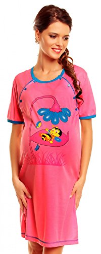 Zeta Ville - Women's Maternity Cotton Bee Print Nursing Nightdress - 370c (Fuchsia, 10)