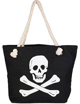styleBREAKER Strandtasche mit Totenkopf Aufdruck und Reißverschluss, Badetasche, Schultertasche, Shopper, Damen...