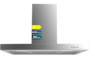 Cecotec Cappa aspirante 90 cm Bolero Flux TM 906500 Inox A. Motore 165 W, decorativo con finitura inox, aspirazione 650 m3/h, controllo meccanico, 3 livelli di potenza, luce e filtro al carbonio