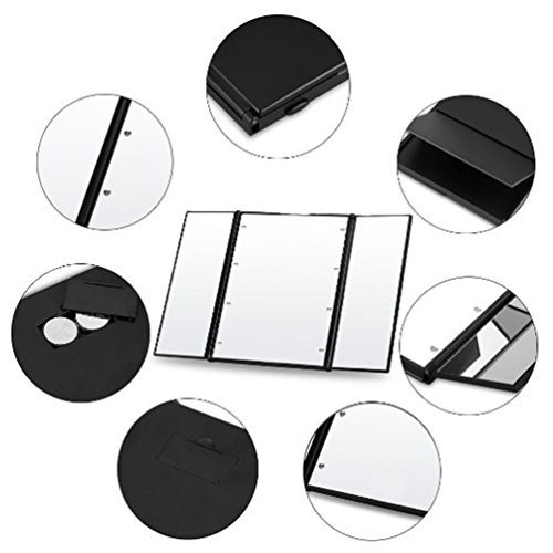 lmeison Premium Tri-Fold LED-beleuchteten Travel Make-up Spiegel (schwarz) - 4