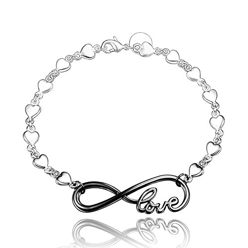 Preisvergleich Produktbild amberma Schwarz Schmuck Silber Armbänder Fußkettchen für Frauen, Geschenke für Mädchen FRIENDS