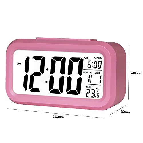 LED Digitaler Wecker VPOWER® Großer Display, Schlummertaste, Datumsanzeige, Temperatur und Sensor Licht Pink