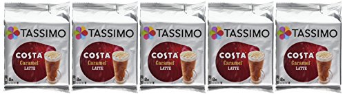 Tassimo Costa Caramel Latte 16 discs, 8 servings (Pack of 5, Total 80 discs, 40 servings)