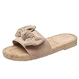  Schlappen Damen Schleife Sommer Sandalen Flache Espadrille Sandaletten Peep Toe Wildleder Strand Hausschuhe Sommerschuhe Bequeme Modern Gelb Beige 39