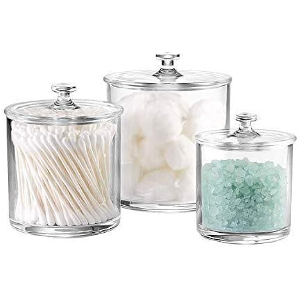 Chtc 3 Pcs Bathroom Storage Jars Bathroom Jars Vanity Organizer Beauty Jar Canister Jar For Cotton Balls Swabs Makeup Jars Sponges Bath Salts Cosmetic Storage Box Jar Bath Salt Jar Amazon Co Uk Kitchen