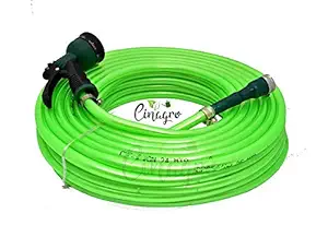 CINAGRO - Combo Pack - 5 Meters Garden Hose Pipe with 8-Modes Nozzle Sprayer, 1/2 inch Tap Connector and 3 Clamps for Watering Home Garden, Car Washing & Floor Cleaning (Set of 6, Assorted Colour)