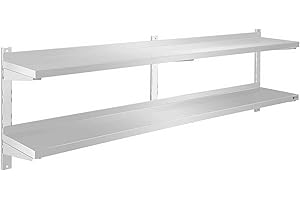 Royal Catering Étagère Murale Rangement Cuisine 2 plateaux RCWR-180.2 (180 cm de long, éléments pour montage mural, design moderne, inox)