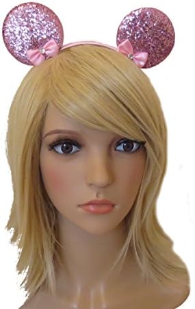 **NEW** GIRLS PINK GLITTER MINNIE EARS WITH CRYSTAL BOWS - FANCY DRESS ACCESSORIES KIDS ON HEADBAND