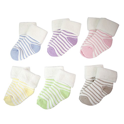 Eleery Unisex Baby Newborn Children 6 Pack Striped Non Slip Terry Socks Candy Color Soft Thicken Socks (Age 0-1)