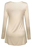 DJT Damen Casual Falten Langarmshirt Herzkragen Elatisch Tunika T-Shirt - 2