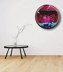 CENTRAL FISH AQUARIUM Wall Mounted Hanging Aquarium Transparent Acrylic Fish Bowl Fish Tank Flower Plant Vase Home Decoration in 6 Inches with Multiple Color (Pink)