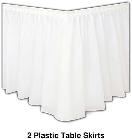 2 White Plastic Table Skirts