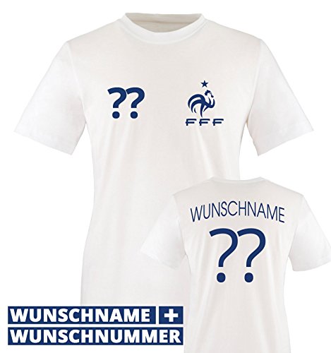 TRIKOT – FRA – WUNSCHDRUCK – Herren T-Shirt – Weiss / Blau Gr. M
