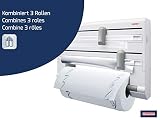 Leifheit Wandrollenhalter Parat ComfortLine für 3 Rollen, saubereSchnittkanten durch praktischen Schneidabroller, Küchenrollenhaltermit Folienschneider sorgt für griffbereite Folien-Enden - 4