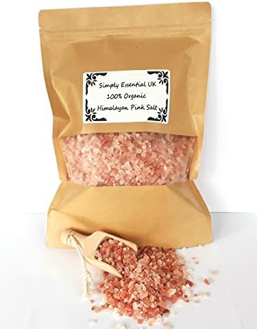 Simply Essential Himalayan Pink Salt 1Kg with small wooden scoop - 100% Natural FCC Food grade/Cosmetic Grade in resealable bag (COARSE)