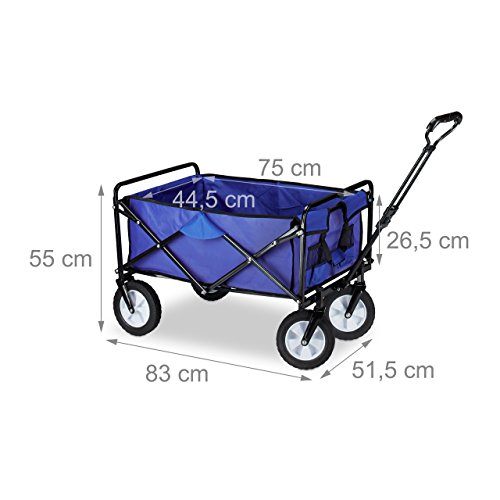 Relaxdays Bollerwagen faltbar, Handwagen, Einlegeboden, 360 ° drehbar, H x T x B: ca. 55 x 83 x 51,5 cm, blau - 2