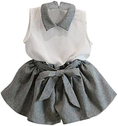 Girls' Clothes Set JYJM For1-6 Years Old Kids Girls Sleeveless T-Shirt Shorts Set Clothes Suit Outfits Dress For Girl Vest Chiffon Shirt Gift For Girl (110, Gray)